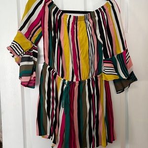 Colorful, rainbow, off the shoulder romper